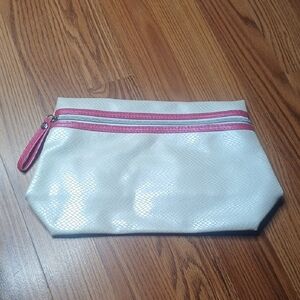 Lancome Makeup Bag White Pearl Color Faux Snake Skin With Pink Accent